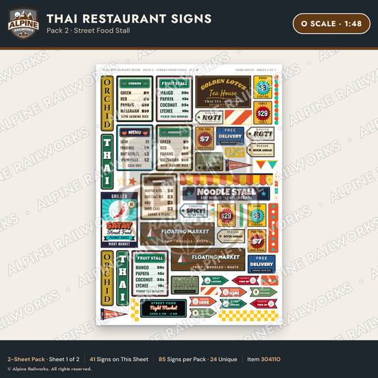 Alpine Railworks 30411O O Scale Thai Restaurant Signs