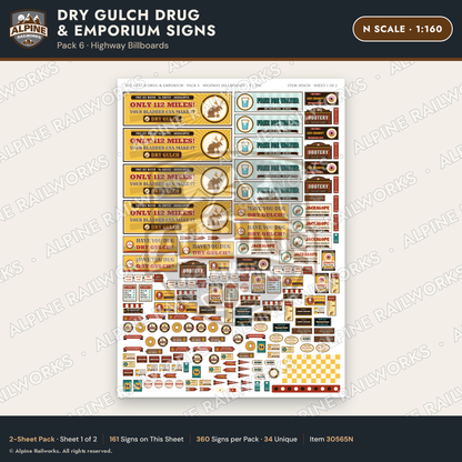 Alpine Railworks 30565N N Scale Roadside Signs - Western Drug Store