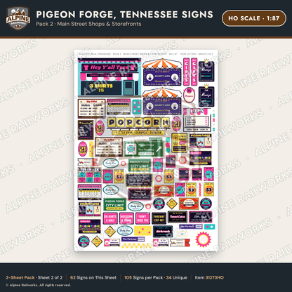 Alpine Railworks 31273HO HO Scale Pigeon Forge TN Signs - Shops