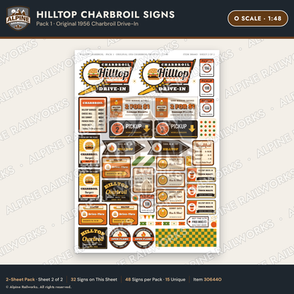 Alpine Railworks 30644O O Scale Fast Food Signs - Charbroiled Burgers