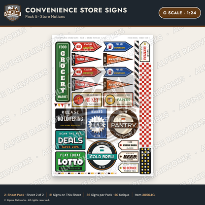 Alpine Railworks 30504G G Scale Convenience Store Signs