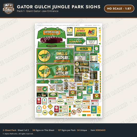 Alpine Railworks 30804HO HO Scale Roadside Signs - Alligator Park