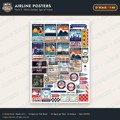 Alpine Railworks 30178O O Scale Airline Posters - Golden Age of Travel