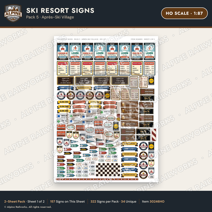 Alpine Railworks 30246HO HO Scale Ski Resort Signs - Apres-Ski Village