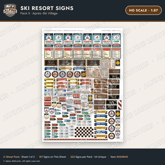 Alpine Railworks 30246HO HO Scale Ski Resort Signs - Apres-Ski Village