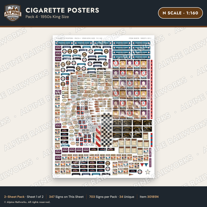 Alpine Railworks 30185N N Scale Cigarette Posters - 1950s King Size