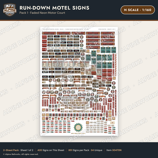 Alpine Railworks 30470N N Scale Run-Down Motel Signs