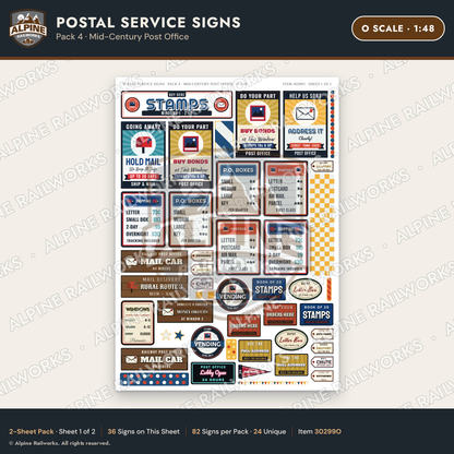 Alpine Railworks 30299O O Scale Postal Service Signs