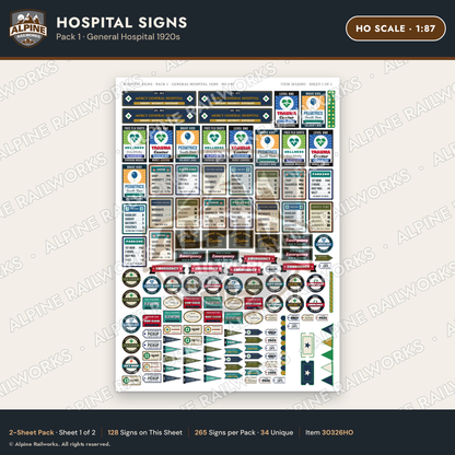 Alpine Railworks 30326HO HO Scale Hospital Signs - General Hospital