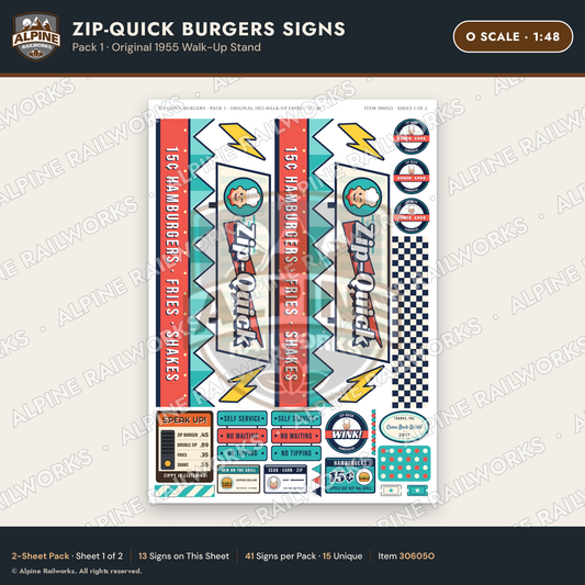 Alpine Railworks 30605O O Scale Fast Food Signs - Burger Stand