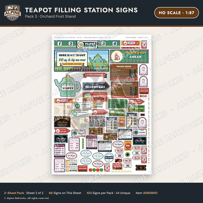 Alpine Railworks 30908HO HO Scale Roadside Signs - Teapot Gas Station