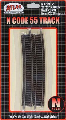 Atlas Model Railroad 2029 N Scale Code 55 Track 21-1/4" Radius Curve Half pkg(6)