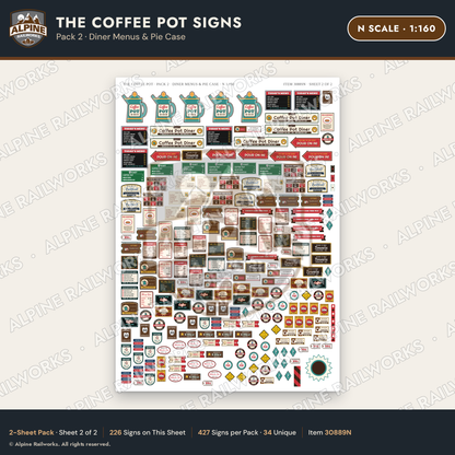 Alpine Railworks 30889N N Scale Roadside Signs - Coffee Pot Diner