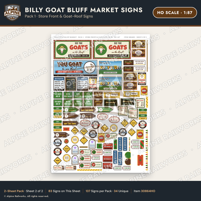 Alpine Railworks 30864HO HO Scale Roadside Signs - Goats on the Roof
