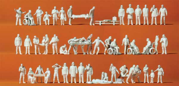 Preiser 16362 HO Scale Emergency Workers and Patients -- Unpainted pkg(52)