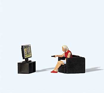 Preiser 28259 HO Scale In Front of the TV Seated Figure, Chair,