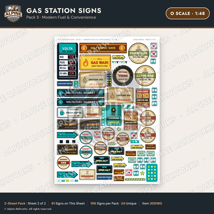 Alpine Railworks 30018O O Scale Gas Station Signs - Modern Fuel