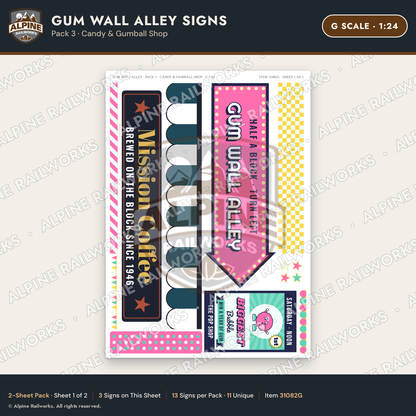 Alpine Railworks 31082G G Scale Roadside Signs - Bubblegum Alley