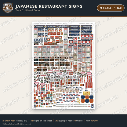 Alpine Railworks 30420N N Scale Japanese Restaurant Signs - Udon