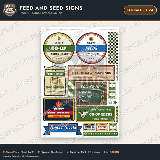 Alpine Railworks 30021G G Scale Feed and Seed Signs - Farmers Co-op