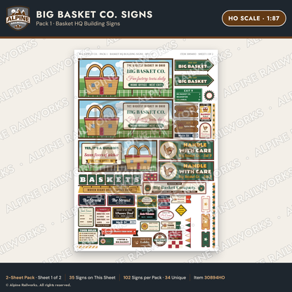 Alpine Railworks 30894HO HO Scale Roadside Signs - Basket Building