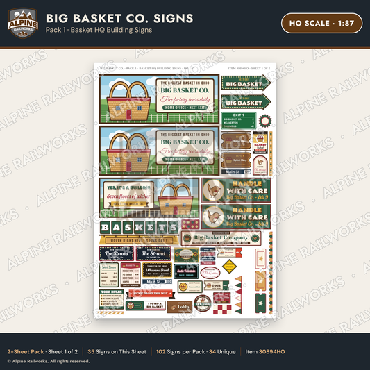 Alpine Railworks 30894HO HO Scale Roadside Signs - Basket Building
