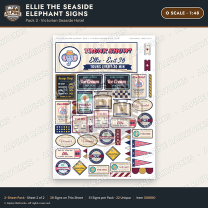 Alpine Railworks 30818O O Scale Roadside Signs - Elephant Building