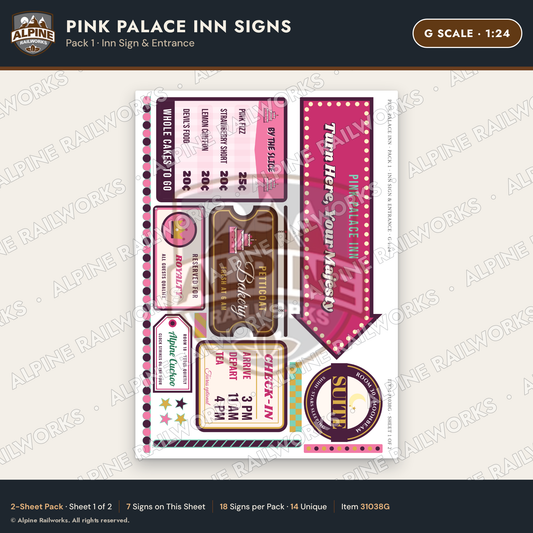 Alpine Railworks 31038G G Scale Roadside Signs - Pink Themed Motel