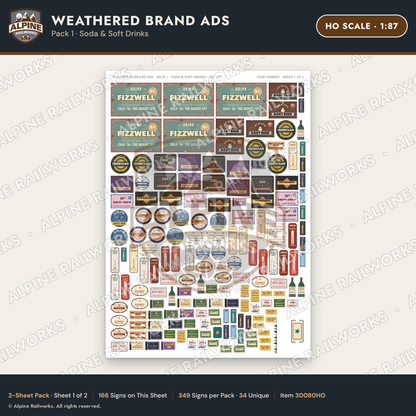 Alpine Railworks 30080HO HO Scale Weathered Brand Ads - Soda