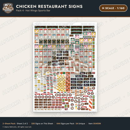 Alpine Railworks 30455N N Scale Chicken Restaurant Signs