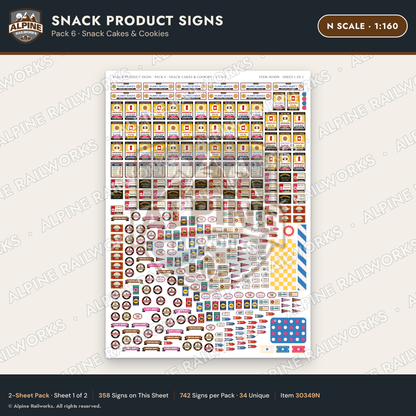 Alpine Railworks 30349N N Scale Snack Product Signs - Snack Cakes