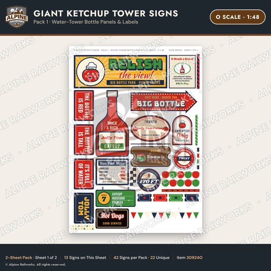 Alpine Railworks 30924O O Scale Roadside Signs - Ketchup Bottle Tower