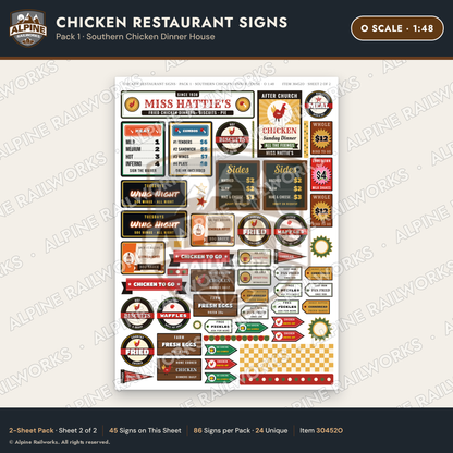 Alpine Railworks 30452O O Scale Chicken Restaurant Signs