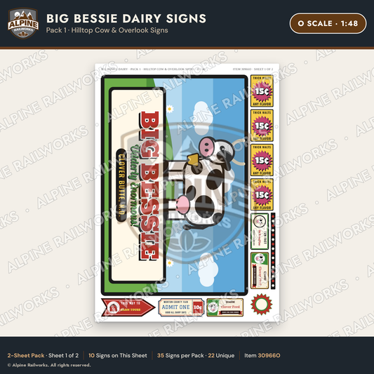 Alpine Railworks 30966O O Scale Roadside Signs - Giant Cow Dairy