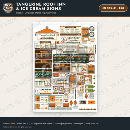 Alpine Railworks 30617HO HO Scale Restaurant Signs - Orange Roof Diner