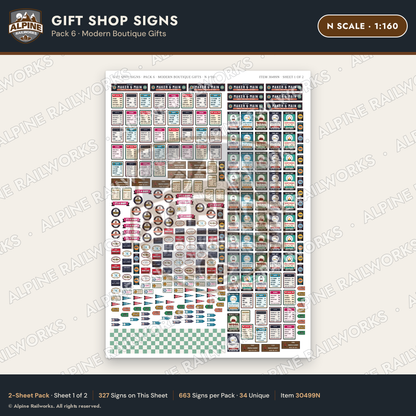 Alpine Railworks 30499N N Scale Gift Shop Signs