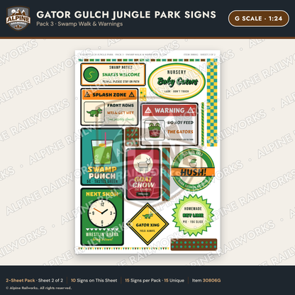 Alpine Railworks 30806G G Scale Roadside Signs - Alligator Park
