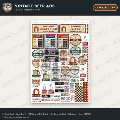 Alpine Railworks 30077O O Scale Vintage Beer Ads - Western Saloon