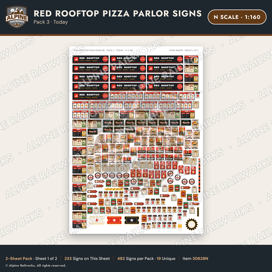 Alpine Railworks 30628N N Scale Restaurant Signs - Pizza Parlor