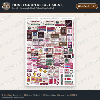 Alpine Railworks 30702HO HO Scale Honeymoon Resort Signs - Horseback