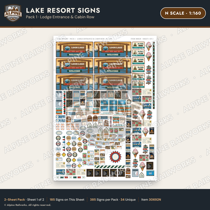 Alpine Railworks 30692N N Scale Lake Resort Signs - Lodge Entrance