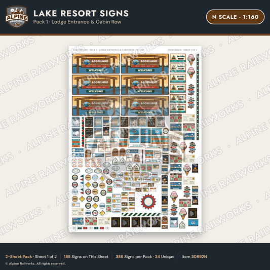 Alpine Railworks 30692N N Scale Lake Resort Signs - Lodge Entrance