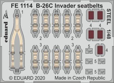 Eduard FE1114 1/48 B-26C Invader Seatbelts STEEL Photo Etch for ICM
