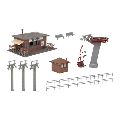 Faller 134004 HO Scale Chairlift/Ski Lift -- Kit - 24 Chairs, Ticket Kiosk, 4 Ch
