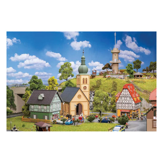 faller 190038 ho scale village life set kit church 2 town buildings