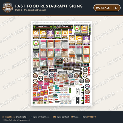 Alpine Railworks 30433HO HO Scale Fast Food Restaurant Signs