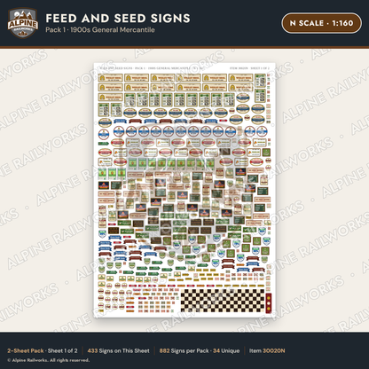 Alpine Railworks 30020N N Scale Feed and Seed Signs