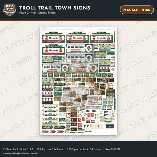 Alpine Railworks 31099N N Scale Roadside Attraction Signs - Troll Town