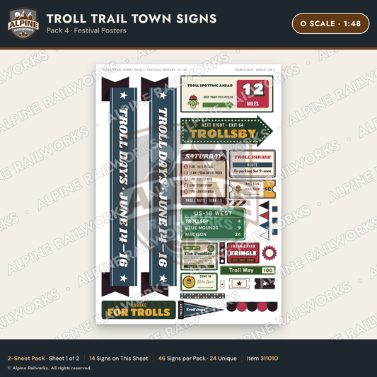 Alpine Railworks 31101O O Scale Roadside Attraction Signs - Troll Town