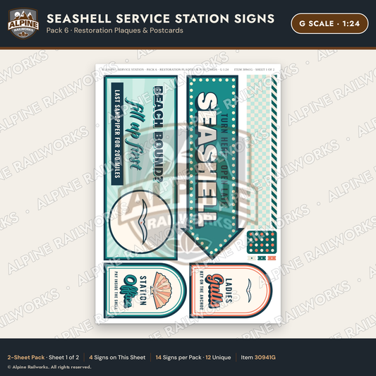 Alpine Railworks 30941G G Scale Roadside Signs - Seashell Gas Station